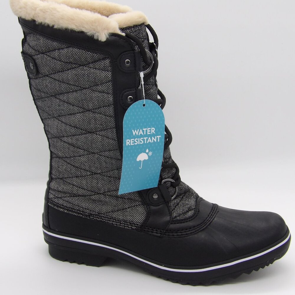 JBU by Jambu Women's Chilly Water Resistant Winter Boot Black Herringbone